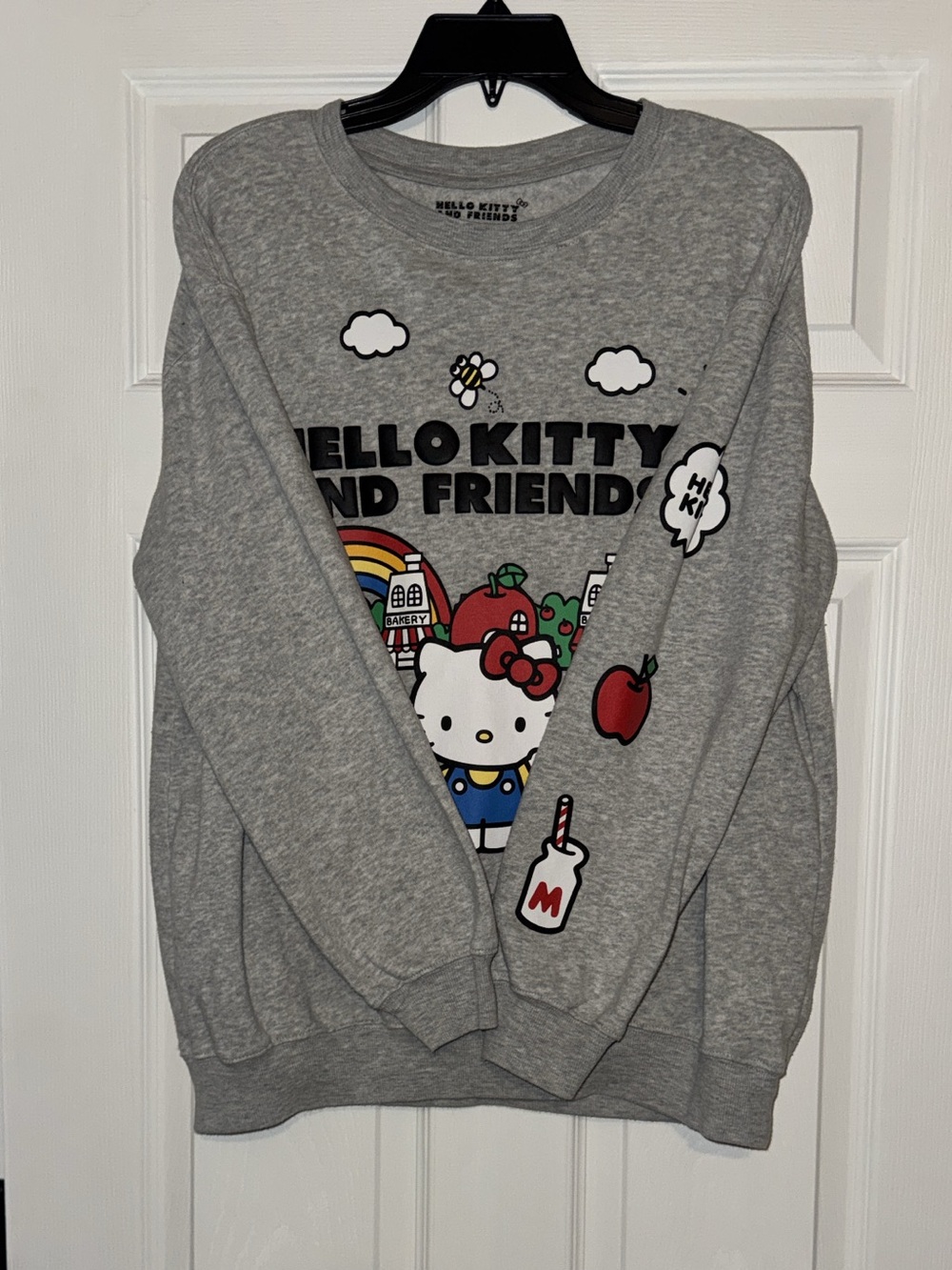 Sanrio- Hello Kitty Light Gray Pullover with Black Logo design front and back - Picture 2 of 4
